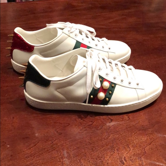 Gucci Shoes Gucci Tennis Shoes With Pearls And Studs Poshmark